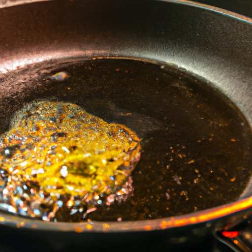 A cast iron pan being seasoned with vegetable oil